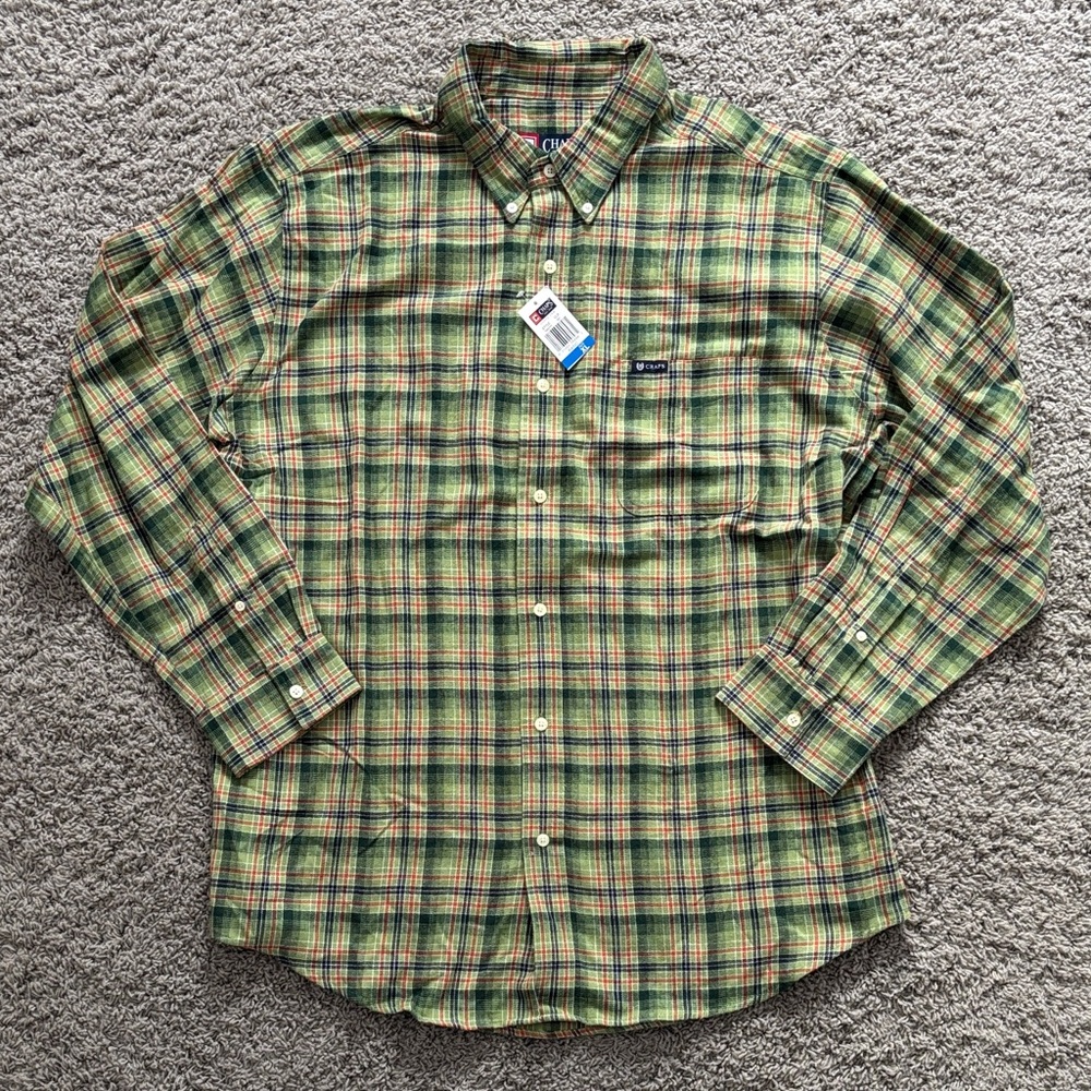 Chaps Classic Men's Green and Yellow Plaid Shirt